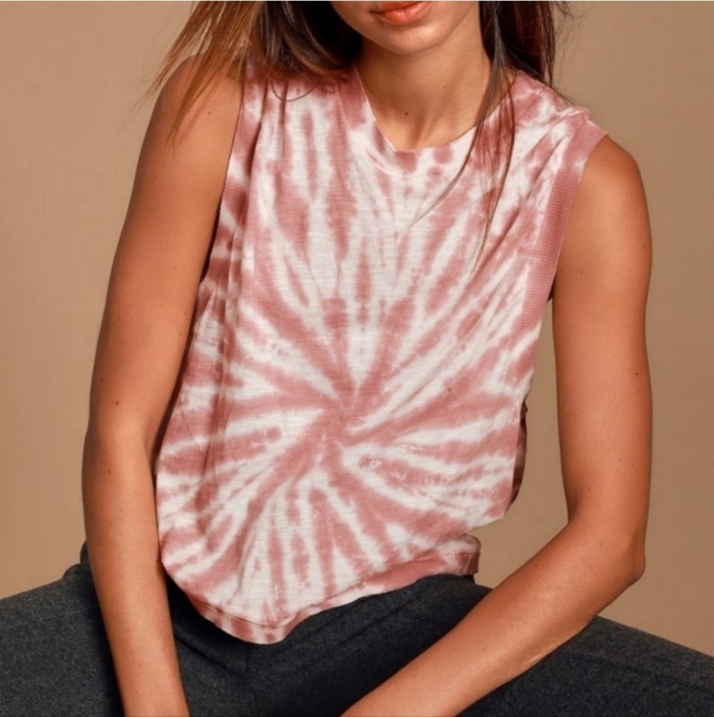 Free People Movement Love Pink Tie Dye Print Ribbed Tank Top